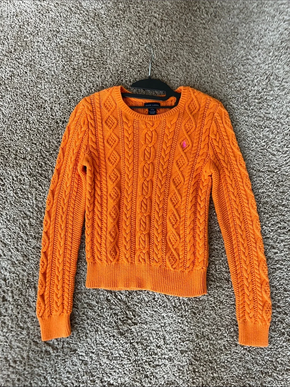 Ralph Lauren Orange Cable-Knit Crewneck Sweater Blue Label size 12/14 Girls
